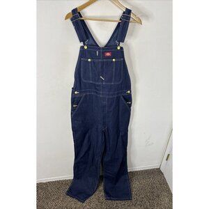 Dickies Denim Bib Overalls Men 34x32 Dark Wash Carpenter Workwear Heavy Duty